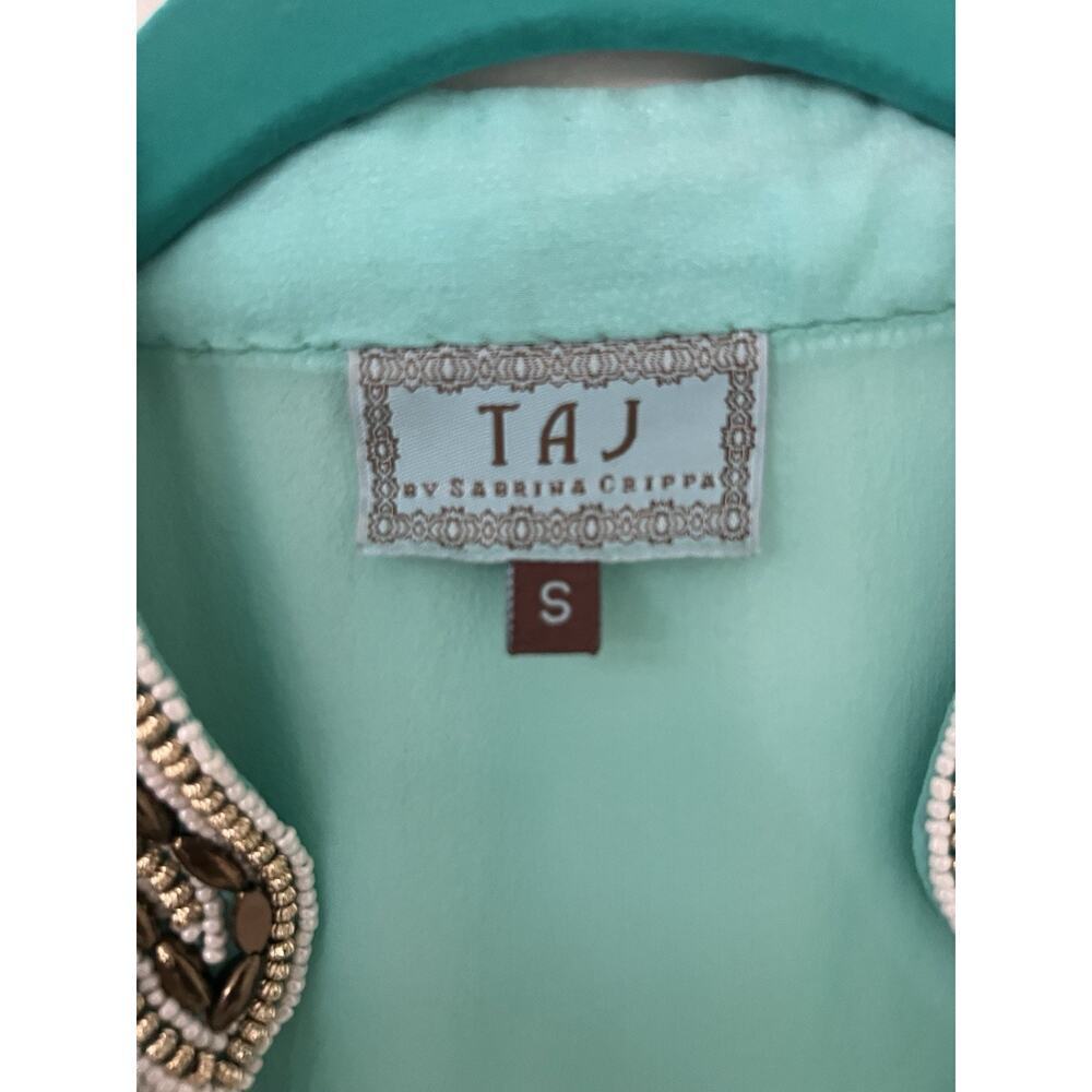 Sabrina Crippa Taj Blue Turquoise Silk Beaded Embroidered Cover Up Sheer Top Sm - Picture 3 of 10